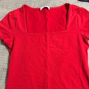 Mango Pop Red Square Neck Short Sleeve Top - bodysuit